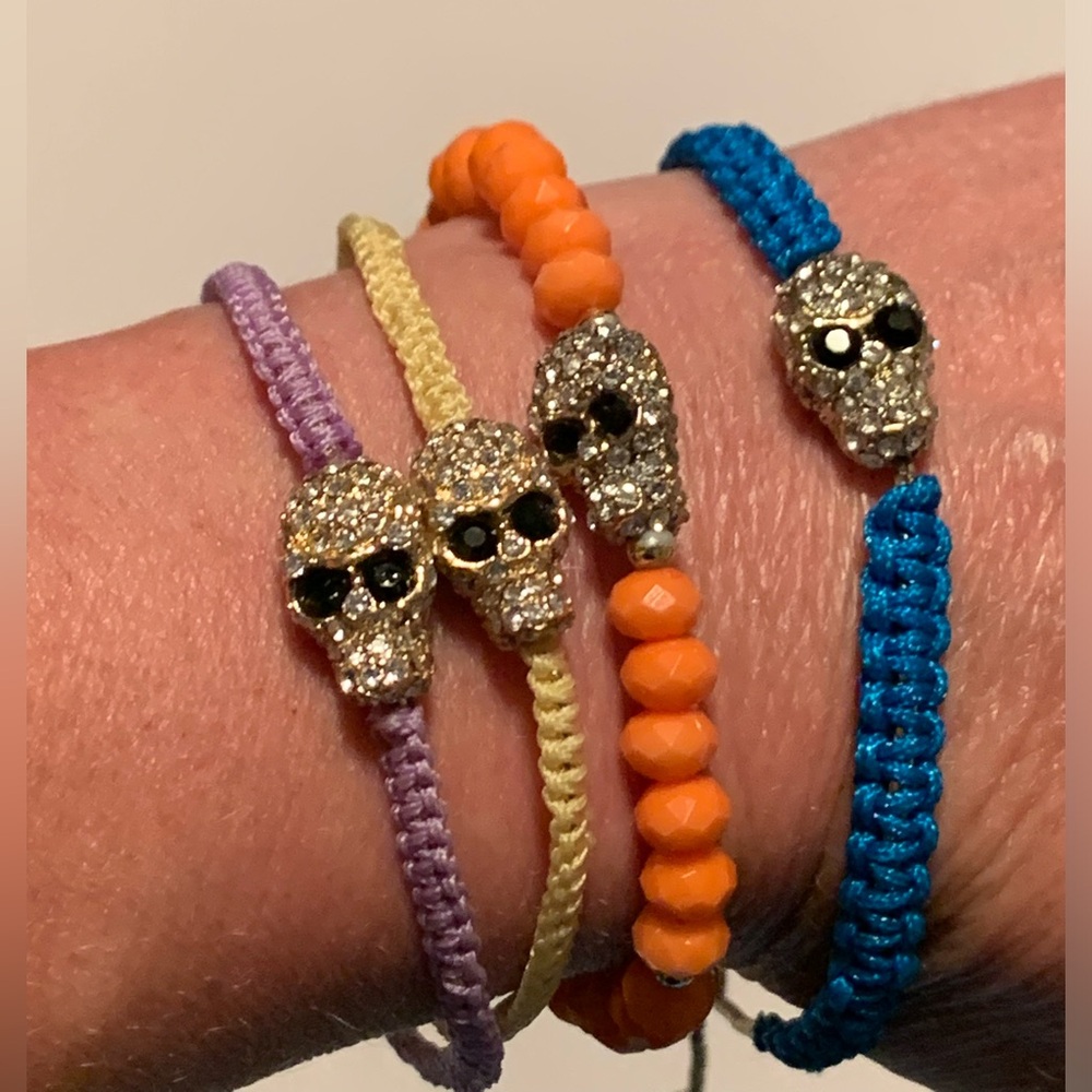 Set of 4 Colorful Skull Charm Bracelets